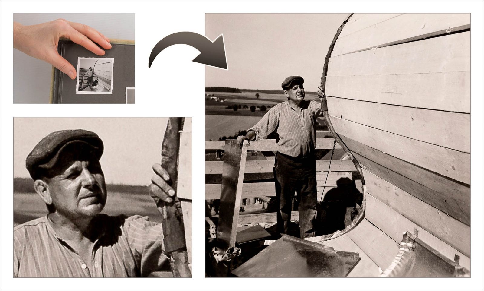 Neue Kunstwerke aus alten, antiken Fotos durch Fotorestauration und professioneller Reprofotografie und Vergrößerung