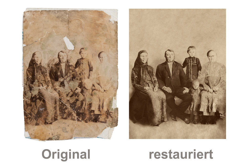Fotorestauration und Fotorestaurierung von alten, antiken Fotos und Bilder, vorher-nachher