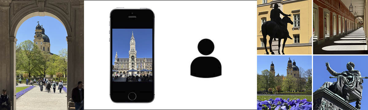 Smartphone-Fotos von der Theatinerkirche, Neues Rathaus, Alter Hof, Max-Joseph-Platz und Hofgarten in München